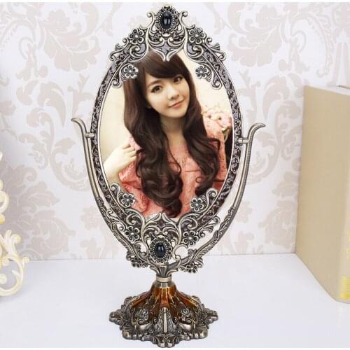 European Retro Desktop Makeup Mirror Double-sided Beauty Salon Metal Bedroom Classical Princess Rotating Decorative Mirror