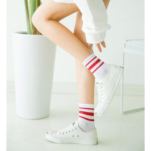 5 Pairs Women Socks Ankle Cotton White Black Red Stripe Solid Ladies Casual Socks For Girls Japanese Style Female Short Socks
