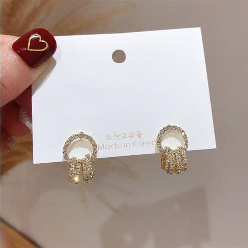 2020 new creative Rhinestone 4 small round crystal earrings womens Earrings Fashion Womens simple jewelry Round Earrings