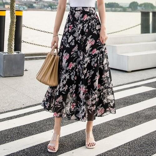 2020 New Womens Summer High-Waist A-Line Skirt Vintage Sexy Slim Print Half-Length Skirt