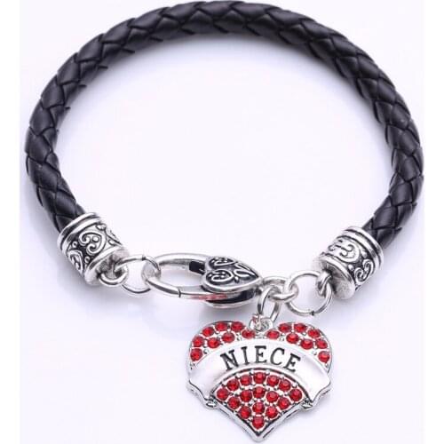 New Arrival Hot Selling hodium plated with sparkling crystals NIECE heart pendant bracelet rope chain Drop Shipping