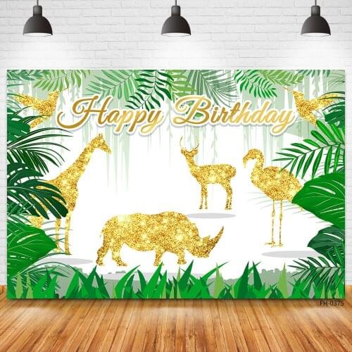 Custom Name Birthday Jungle Forest Photo Backdrops Wild Animals Safari Party Backgrounds For Newborn Baby Shower Kid Photography