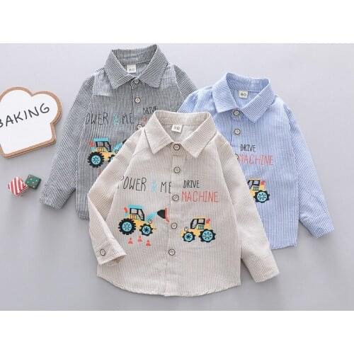 Baby Boy Shirt New Fashion Children Letter Cotton Tops Kids Long Sleeve Blouse Clothes Blue and White Shirts for Boys