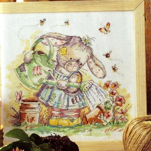 Hand Embroidered Hanging Painting Cross Stitch Kit Precision Printing XT34 Cute Cartoon Bunny Watering Childrens Bedroom