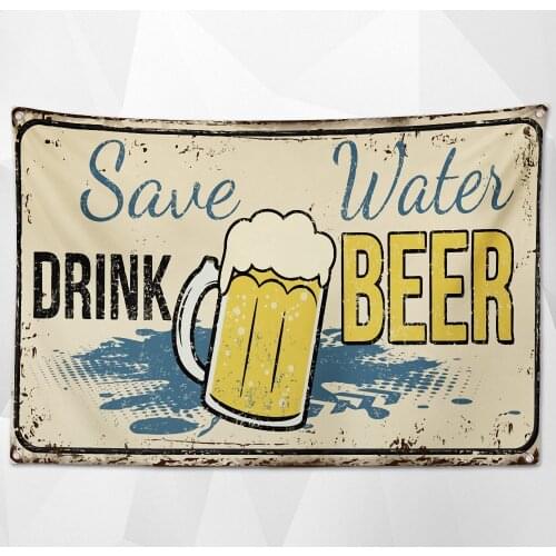 Save Water DRINK BEER Vintage Beer Festival Banner Wall Hanging Bar Wine Cellar Cafe Parties Decoration Beerfest Poster Tapestry