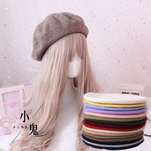 Pure Colour Korean Casual English Retro Student Hat Japanese Lolita Beret Painter Hat Mori Girl Pancake Hat Winter Fashion Warm