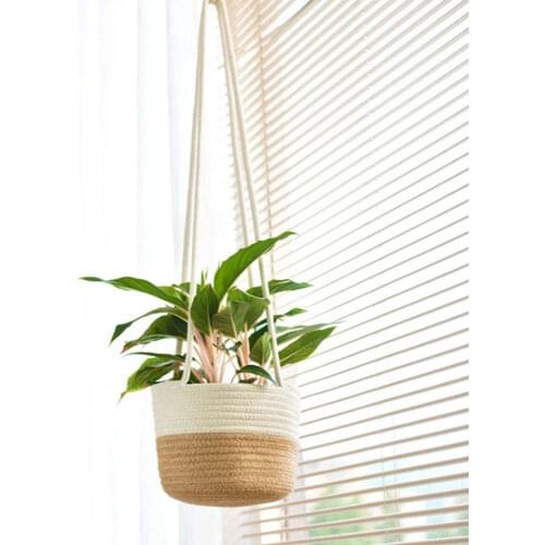 Nordic Hanging Plant Pot Plants Hanger Cotton Rope Hanging Natural Seagrass Flower Basket Holder Garden Decor Planting Basket