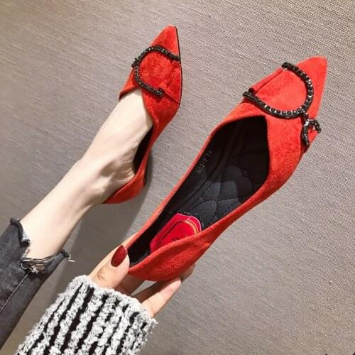 Spring Slip On Casual Flats Women Fashion Pointed Toe Shallow Low Heel Shoes Woman 2021 New Solid Crystal Boat Shoes Footwear