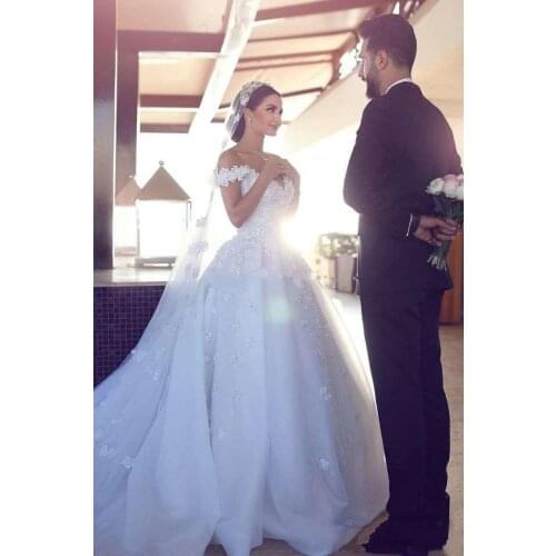 African Plus Size Wedding Dresses Bridal Gowns with Flowers Bridal Robe de Mariée Off The Shoulder Bridal Dresses