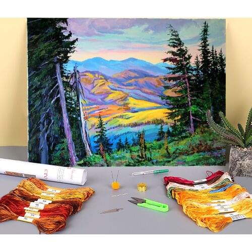 Landscape After A Thunderstorm Printed Water-Soluble Canvas 11CT Cross Stitch Kit DIY Embroidery DMC Threads Sales