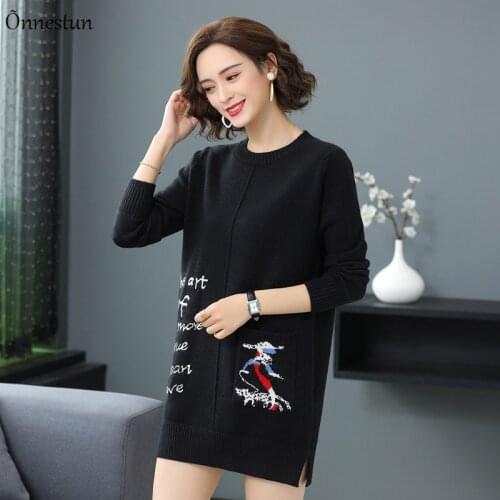 Knitted Dress Womens Sweater Casual Autumn Pullovers Mini Dress Pull Femme Casual Jumper Lovely Print Sweater Women