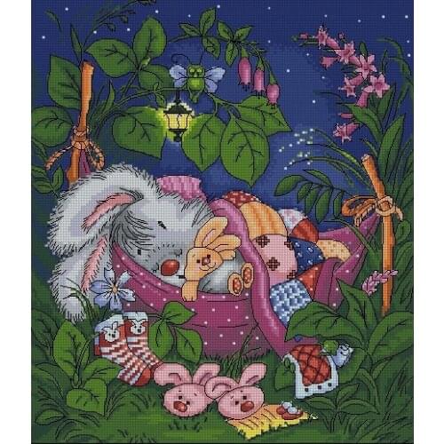 Top Quality Beautiful Lovely Counted Cross Stitch Kit Bunny Rabbit Good Night Sleep Sleeping