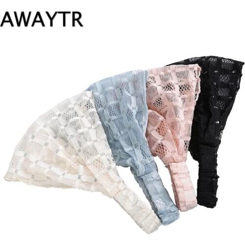 AWAYTR Lace Openwork Headband Ladies Elastic Hair Band Accessories Wide Stretchy Turban Women Fashion Headwrap Bandana