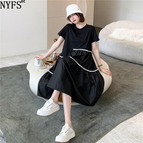 NYFS 2021 Korean New Summer Dress Loose Irregular Patchwork Woman Dress Vestido de mujer Robe Elbise Short Sleeve Dresses