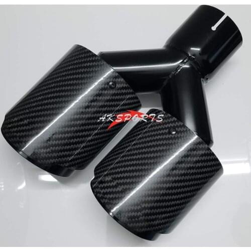 1PC Right Side car Model Dual Twll Carbon fiber stainless steel universal glossy black exhaust pipe end muffler tip With A Logo
