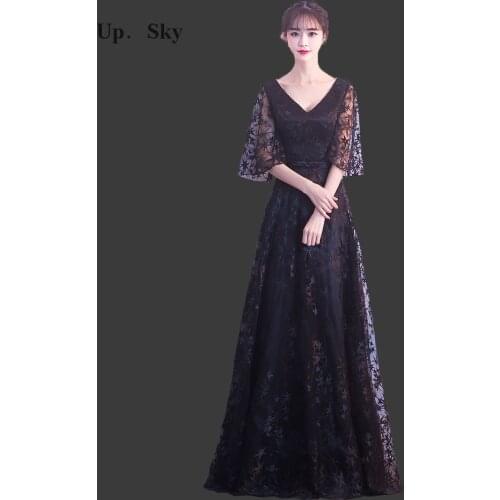 2018 Lace V-neck dress floor length wedding party dress elegant retro bridesmaid dress