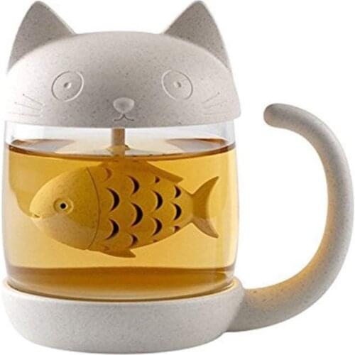 250ML Cat Glass Tea Mug Filter Cup with Fish Tea Infuser Strainer Home Office Drinkware Coffee Milk Mug Creative Birthday Gifts