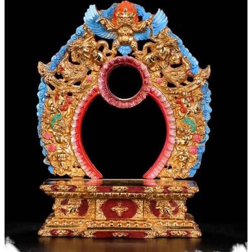 36CM large Tibet Buddhism high-grade buddha altar Color painting gilding copper Supanna Garuda Buddha Divine statue