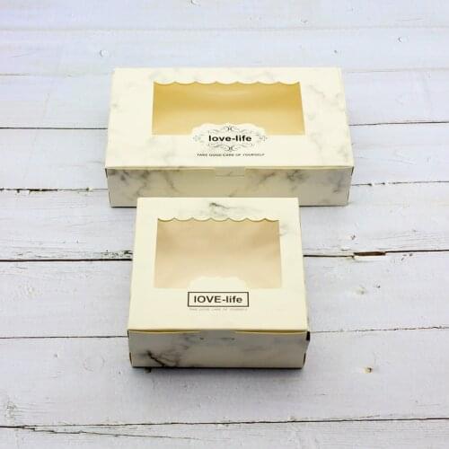 50PCS Candy Box Wedding Cake Cookies White Marble Window Gift Boxes For Event Party Paper Packaging Food Supplies Love-life