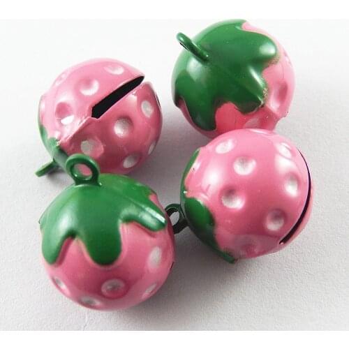 5pcs/pack Jingle Bells Strawberry Crafts Necklace Pendant Charms Christmas Cherry Phone Pet Decor Baby Gift 21*17*16mm 51925