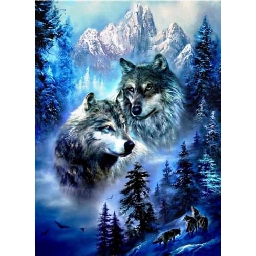 5D DIY Diamond Painting Kits Full Round With AB Drill Animal Wolves Embroidery Diamond Mosaic Picture of Rhinestones Home Decor