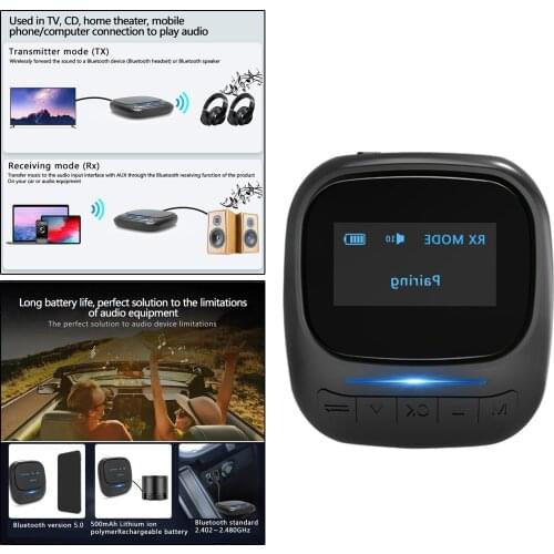 Bluetooth Transmitter Receiver Adapter 3.5mm Aux Port Low Latency Pair 2 Devices at Once for TV Car