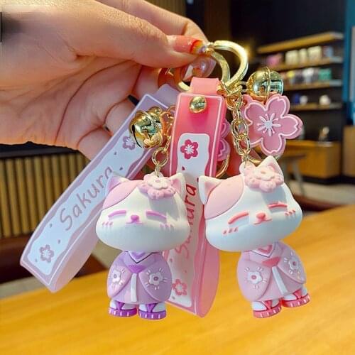 Cartoon Cherry Cat Keychain Japanese Style Anime Backpack Pendant Creative Personality Cute Couple Birthday Gift Car Key Chain