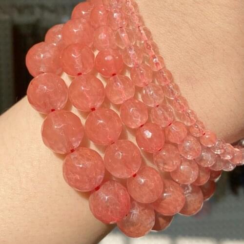 Natural Faceted Cherry Quartzs Stone Beads 4 6 8 10 12mm Round Loose Spacer Beads For Jewelry Making Diy Bracelet Charm Necklace