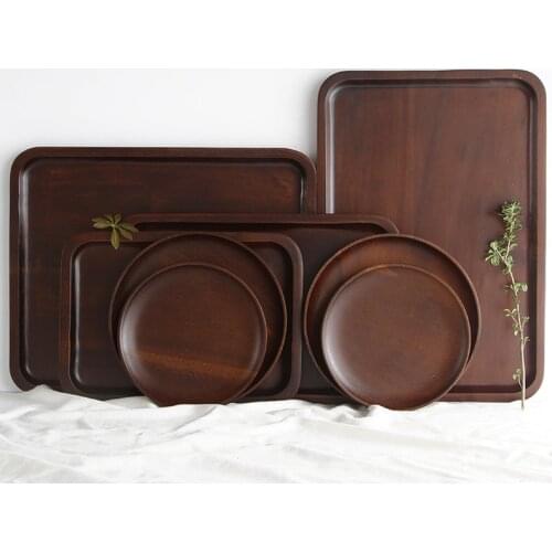 Acacia Wood Pallet Rectangular Dish Plate Japan Style Natural Wood Trays for Fruits/Candies Multi-Use Table Decor Food Plates