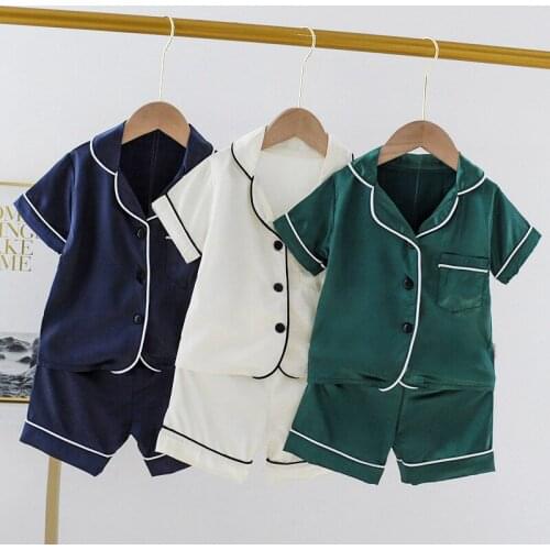 Children Solid Color boy and girl Sleepwear Short-Sleeved 2pcs Suit Tops+short pants 0-4 Years kids baby girl cloths