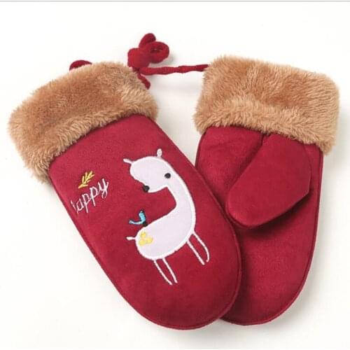 Baby Autumn Winter Suede Warm Gloves Girls Boys Infants Cartoon Pattern Outdoor Mittens Wool Gloves New Arrival