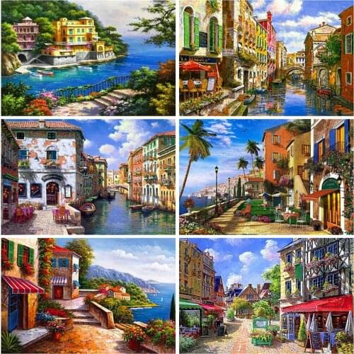 Evershine 5D DIY Diamond Painting Town Full Square Round Diamond Embroidery Street Landscape Home Decor Gift