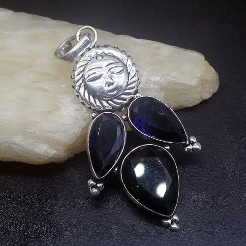 Gemstonefactory Jewelry Big Promotion 925 Silver Amazing Green Blue Topaz Charming Women Ladies Gifts Necklace Pendant 0999