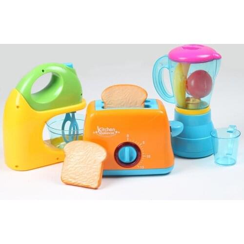 Simulation Kitchen Appliances Blender Toaster Mixer with LED Pretend Play Toy