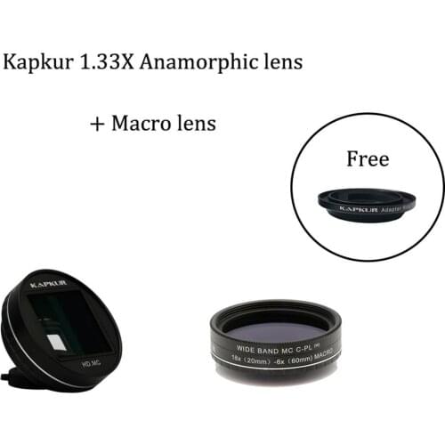 Kapkur 1.33X ananorphic lens + 18X macro lens kits with one phone case for video taking and 2cm-6cm close shoot