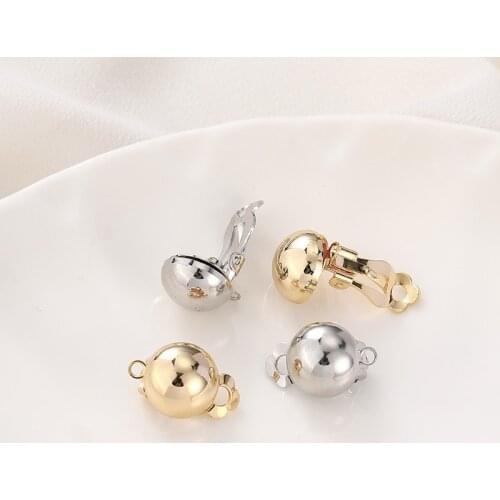 Copper Plated 14K Golden Silver Round Earring Accessories Non-Pierced Base Connectors Linker 12mm 2pcs/lot DIY Jewelry Making
