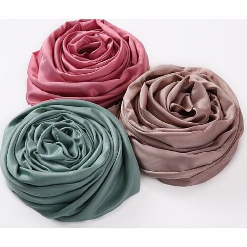 70*175CM 2021 Summer New Style Malaysia Indonesia Eyelash Edge Ladies Headscarf Simulation Silk Satin Scarf Wholesale Turban