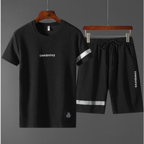 Summer Casual Sports Suit Mens 2020 New Short Sleeve T-shirt Youth Korean Style Two Piece Set Tracksuit