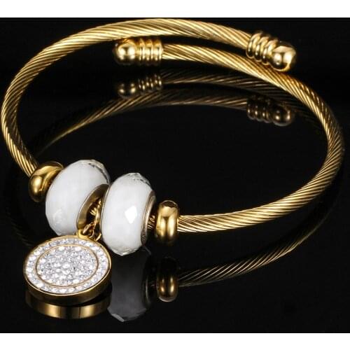 Fashion Stainless Steel Charm Crystal Bracelet For Women Cable Wire Charm Pendant Bracelet Bangle Jewelry armbanden voor vrouwen