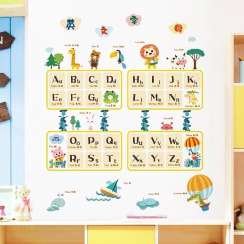 Cartoon 26 Letters Alphabet Wall Stickers Animals Wall Decal Kids Rooms Home Decor Nursery Mural Art Wallpaper