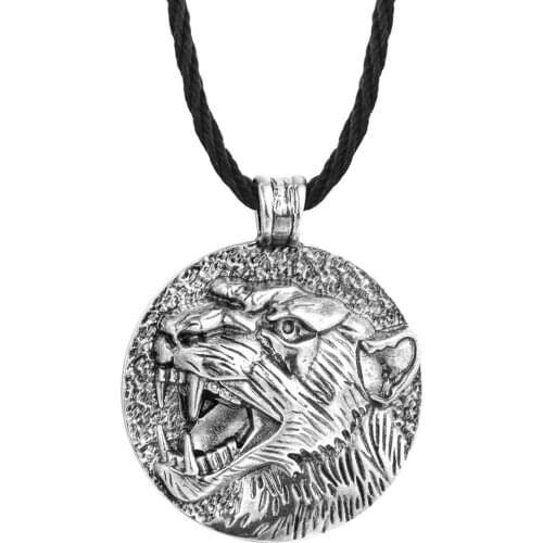 Vintage Men Jewelry Tiger Charm Talisman Necklace Valknut Viking Symbol Black Panther Head Animal Predator Pendant Necklace