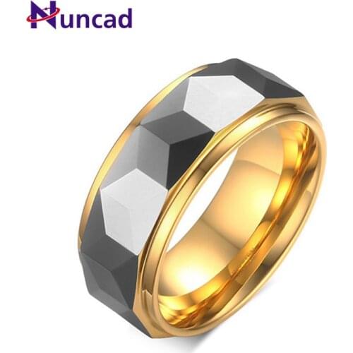 Original Design Gold Color Tungsten Steel Ring for Men High Polished Polygon Grey Surface Female Wedding Rings Jewelry