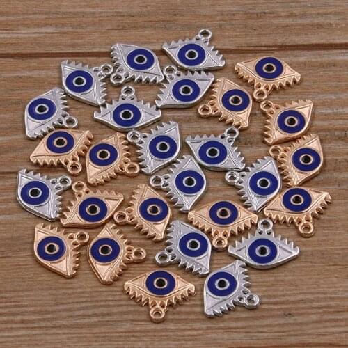 30Pcs 10.5*13mm Alloy Metal Drop Oil Single Blue Eyes Charms Beautiful Pendant For DIY Bracelet Necklace Jewelry Handwork Making