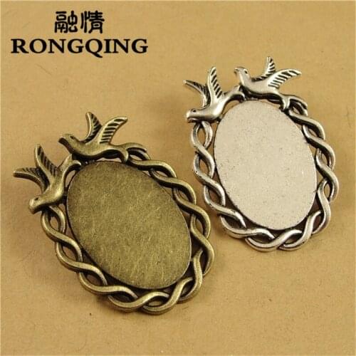RONGQING 25*18MM 40pcs/lot Birds Retro necklace Tray Cabochon Base Setting DIY Accessories Wholesale Craft