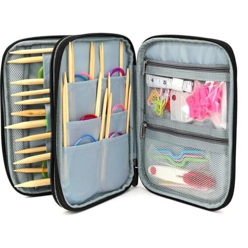 Knitting Needles Pouch Storage Bag Crochet Hooks Sewing Supplies Organizer For Needle Scissors Ruler With Zipper