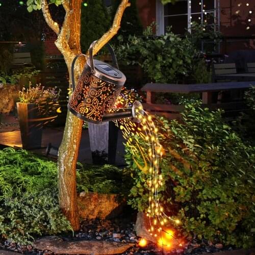 Outdoor Solar Watering Can Ornament Lamp Garden Art Light Decoration Hollow-out Iron Shower LED Lights String Garden Decorations