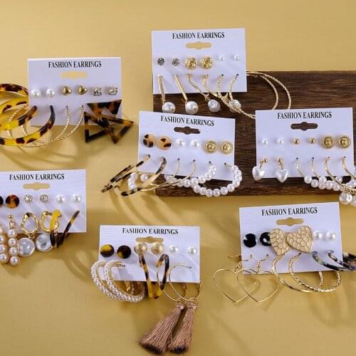 Vienkim Bohemian Vintage Simulation Pearl Stud Earrings Set For Women BOHO Gold Geometric Heart Twist Earring 2019 DIY Jewelry