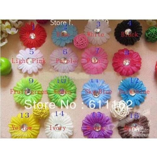 500PCS 2 Inch Child Crystal Daisy Flower Hair Bow Clip 2'' Girl Gerbera Flowers 2Inch Hair Clips