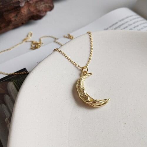 1pc Womens Authentic 925 Sterling silver Gold Moon Crescent Pendant necklace FINE jewelry X111