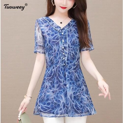 2021 plus size Summer Short Sleeve Chiffon Blouse Women Casual v Neck Elegant Women Shirts floral Female Clothing Blusas Mujer